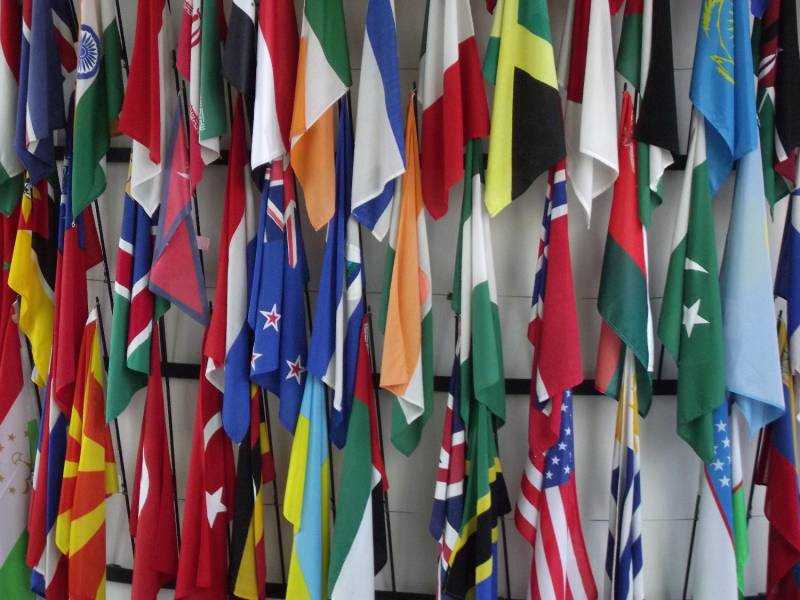 Part of a flag display in one of the buildings of the UN Office in Vienna.